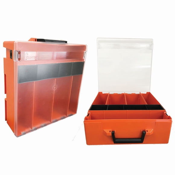 Rolacase Van Storage System Parts Organizer Case RC003/CL Carry Case; Orange Case With Clear Lid; Impact Resistant ABS Plastic Case With Polycarbonate Lid; With 3 Large Dividers