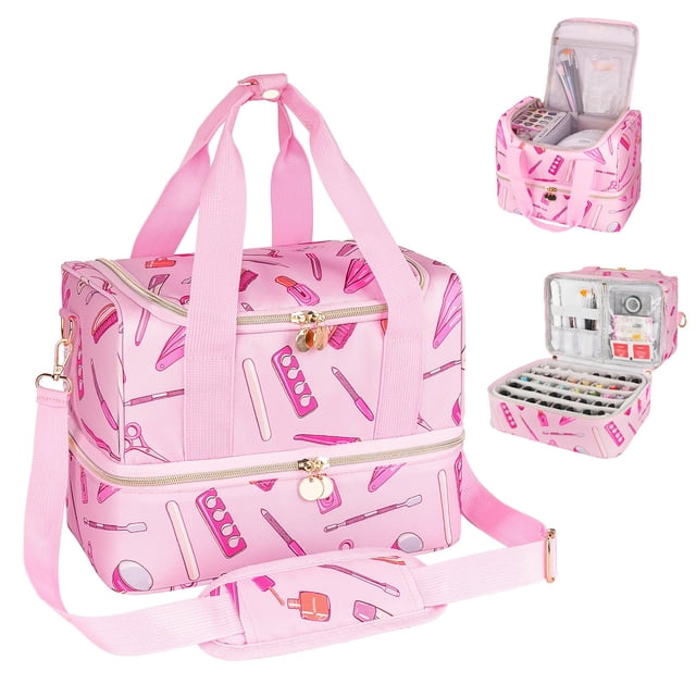 Estuche organizador de esmaltes de uñas Jaffzora con capacidad para 40 botellas, color rosa