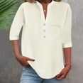 thumbnail image 2 of DDAPJ pyju Cotton Tops for Women 3/4 Sleeve V Neck Linen Shirts Summer Casual Loose Fit Button Up Henley Shirts with Pocket Beige XL, 2 of 8