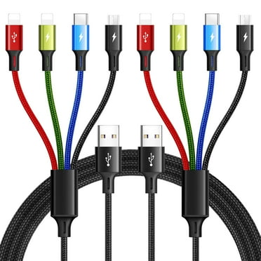 Multi Charging Cable,3.5A Multi Charger Cable,Braided 4 in 1 Charging Cable,Multi USB Cable, Fast Charging Cord with IP/Type C/Micro USB Port for Cell Phones/Tablets/Samsung Galaxy & More(2Pack 4Ft)