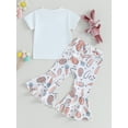 thumbnail image 4 of Toddler Baby Girl Easter Outfits Short Sleeve Letter Shirts Bunny Flared Bell Bottom Pants Set Easter Summer Clothes 6M-4T, 4 of 9