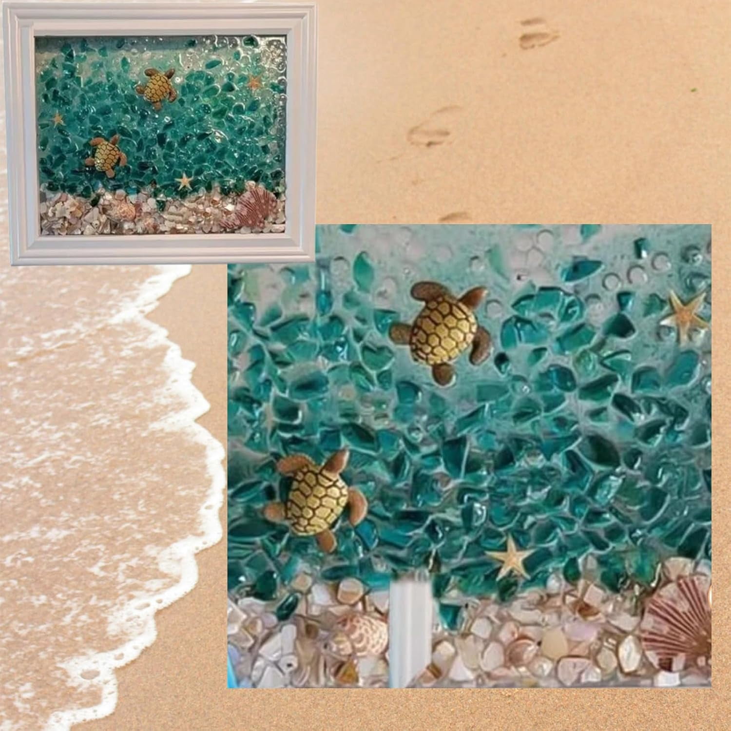 2026 New Sea Glass Art Kits, Sea Glasss Resin Art Kits for Adults, DIY Mosaic Glass Kits, Mosaic Kits for Adults Resin Beach Art Kit for Home Decoration, Bookshelf, Office, Windowsill
