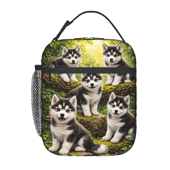 Cute Husky Puppies Lunch Bag Portable Thermal Lunch Box for Men and Women