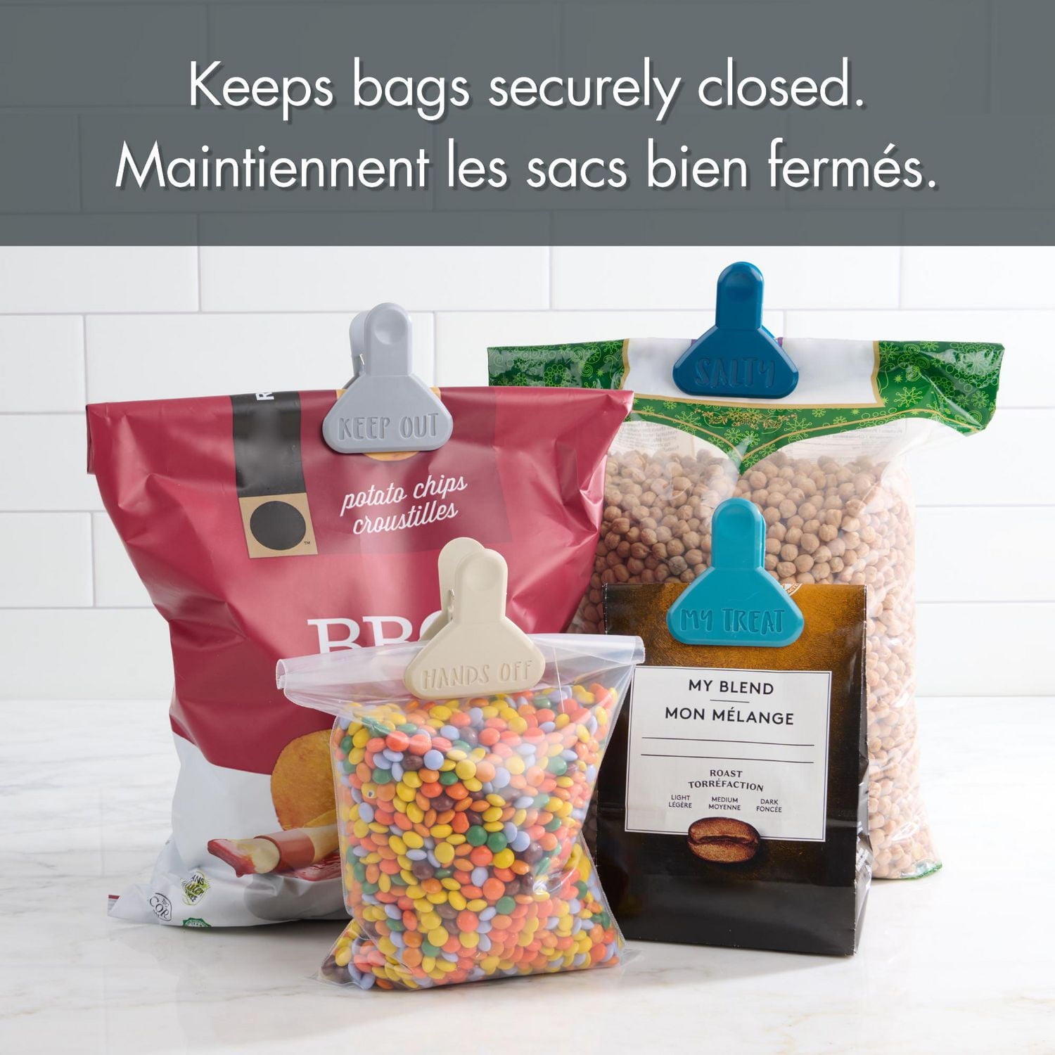 Mainstays 4-Piece Bag Clip Set, Dimensions - 5.84 cm x 6.35 cm x 3.30 cm