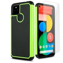 for Google Pixel 5A 5G (NOT FIT PIXEL 5) with Tempered Glass Phone Case Shockproof Edges Hybrid Hard Back Slim Bumper Cover