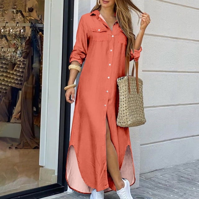 Simua Chemises Décontractées à Manches Longues pour Femmes, Couleur Unie, Col à Revers, Boutonnées