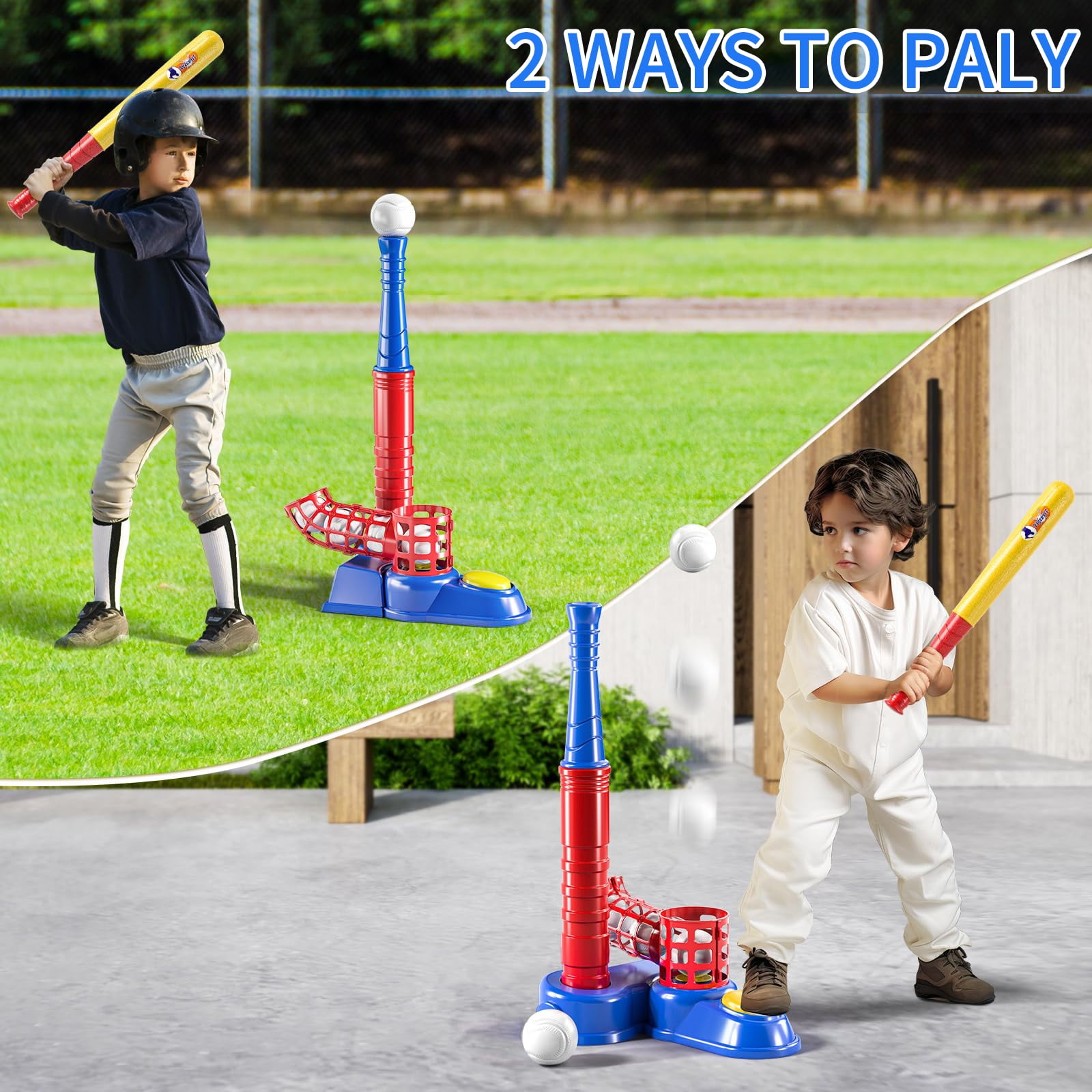 JUGAAD LIFE Tball Set Baseball Toys for Boys 3-6 Years Tee Ball Set for Kids Girls Outdoor Outside Sport Toys with 10 Balls-Blue