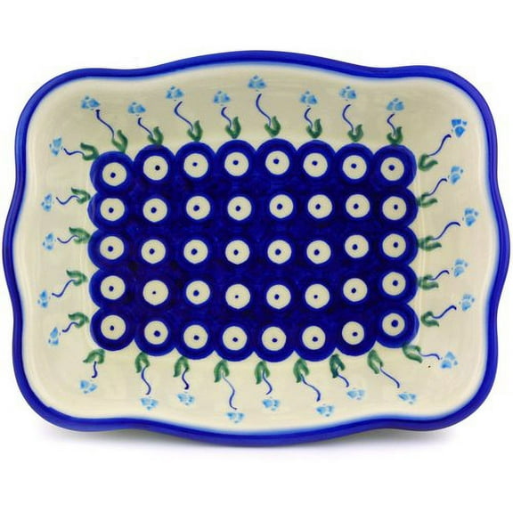 Polmedia Floral Peacock Rectangular Non-Stick Polish Pottery Baker