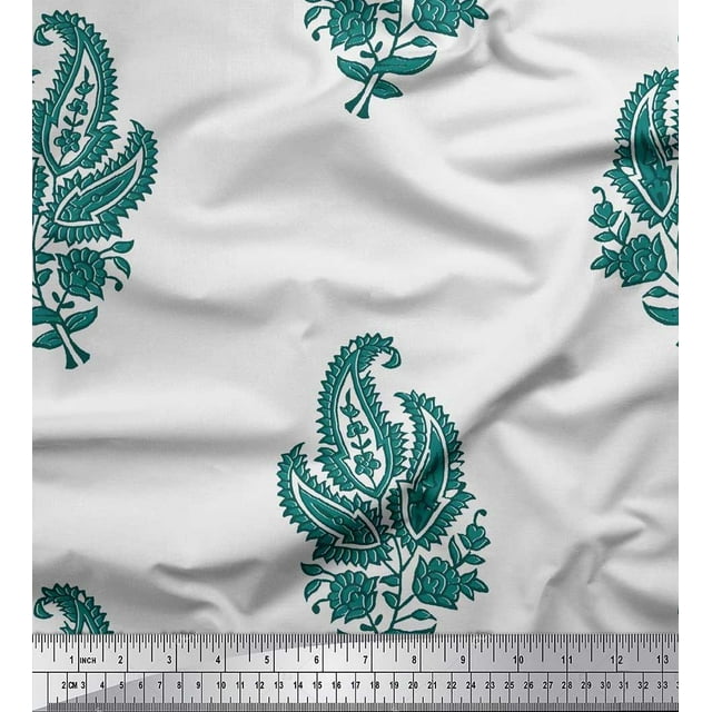 Soimoi Polyester Crepe Fabric Floral & Paisley Block Print Fabric by The Yard 52 Inch Wide