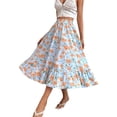 thumbnail image 4 of Txlixc Falda larga de mujer, cintura elástica con impresión de volantes y falda de ocio de estilo a Txlixc moda, 4 of 7