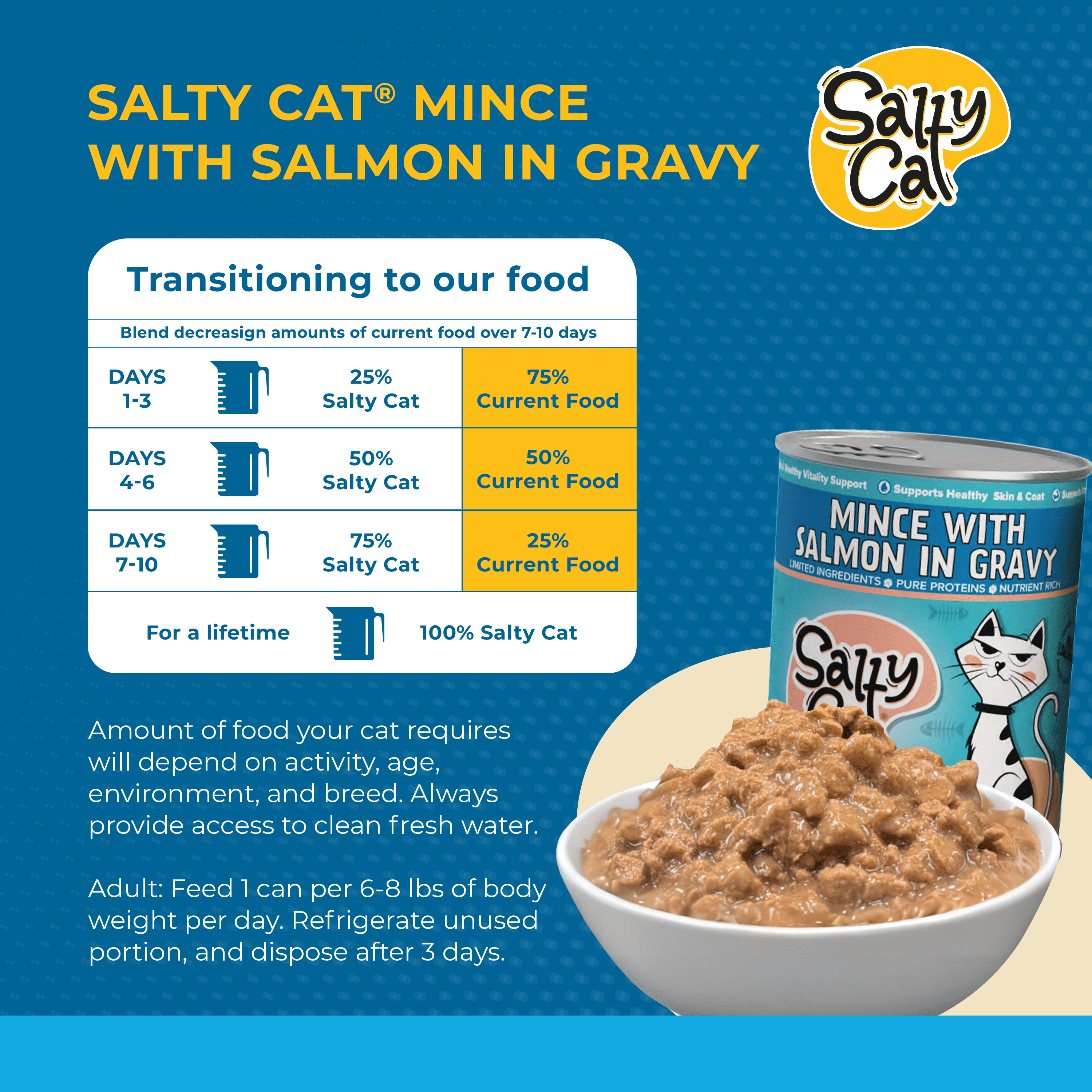 (24 pack) Salty Cat Minced Salmon Flavor in Gravy Wet Cat Food, 13 oz Can