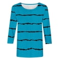 thumbnail image 4 of Scyoekwg Long Sleeve Tunic Tops for Women Cewneck Three Quarter Length Sleeve Blouse Loose Lightweight Striped Print Graphic Tee Fall Clothes Casual Vintage Blouses, 4 of 4