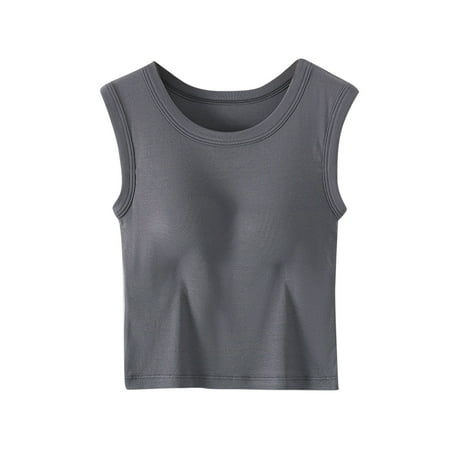 Deals Self Bra Sleeveless Shirts for Women Scooped Neck Tank Tops Plain Basic Camisole Loungewear Invisible Wireless Bras Padded Push Up Sports Underwear Build In Bra