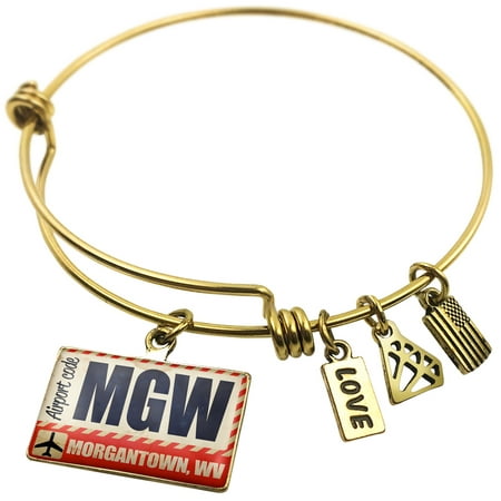 Expandable Wire Bangle Bracelet Airportcode MGW Morgantown, WV -