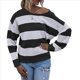 thumbnail image 2 of Camisas de Larga para Mujer, Blusas Casuales Holgadas A Rayas, Suéteres de Punto Negro L, 2 of 9