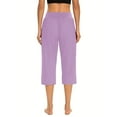 thumbnail image 4 of QATAINLAV Yoga Pants for Women Casual Elastic Waist Cropped Pants Solid Color Crop Trousers Summer Capri Pants with Pockets Back to School Clothes Purple XL, 4 of 8