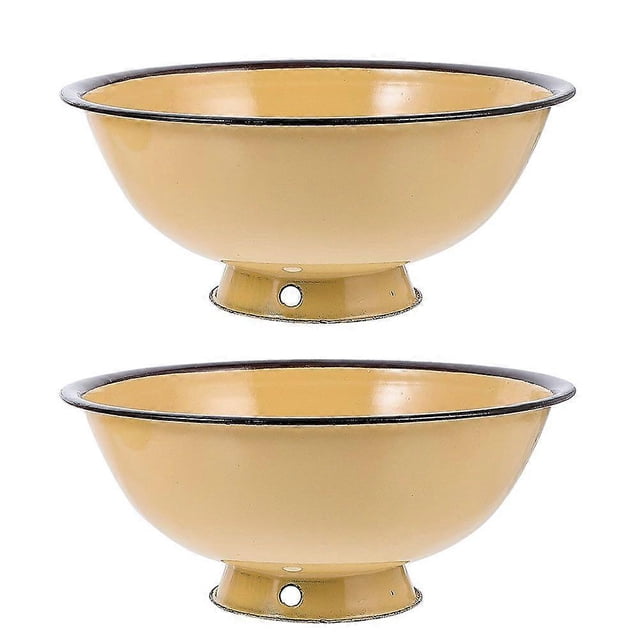 2Pcs Vintage Enamel Rice Bowls Practical Ramen Storage Bowls Enamel Tableware
