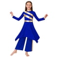 thumbnail image 7 of iiniim Girls Asymmetrical Lyrical Praise Dance Dress Liturgical Worship Church Robe with Palazzo Pants Set Blue 10, 7 of 7