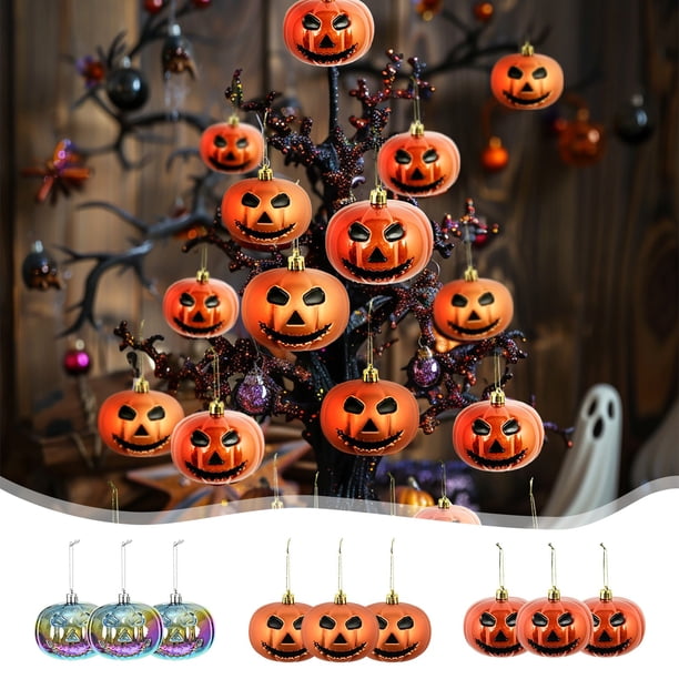 Decoraciones colgantes de calabaza de Halloween 3 piezas | Adornos de plástico multicolor | Colgante de ambiente inquebrantable para fiesta de Halloween, festival de fantasmas, árbol, puerta y