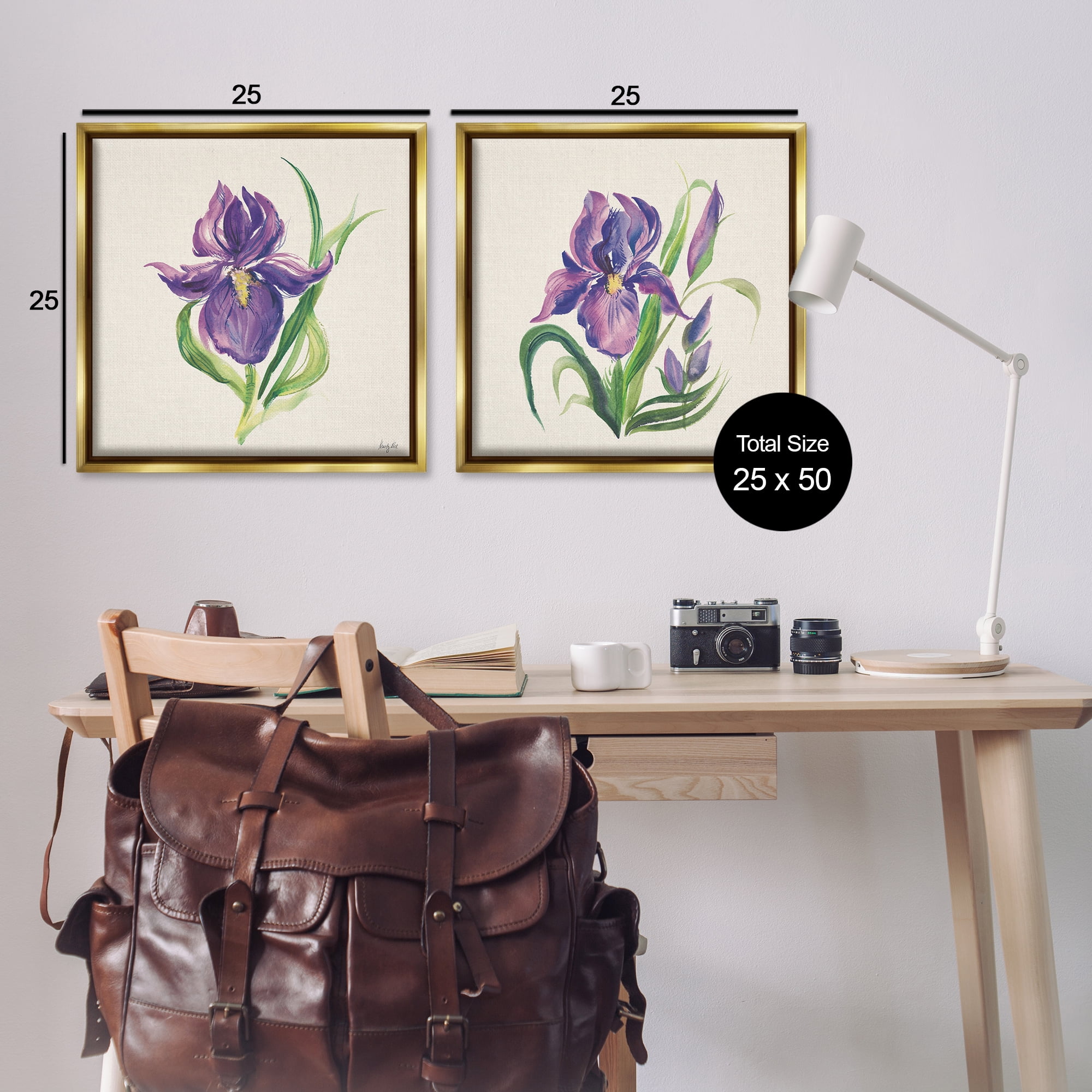 Stupell Industries Purple Iris in Bloom Plants & Flowers Painting Gold Floater Framed Canvas Art Print Wall Art, 25 x 25, Set of 2