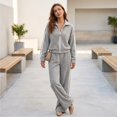 thumbnail image 5 of Szluipve 2 Piece Sets for Women 2 Piece Outfits Side Stripe Zip Up Collar Jacket & Wide Leg Pants Set Ribbed Textured Casual Tracksuit Loungewear Suit for Daily Travel Gray S, 5 of 7