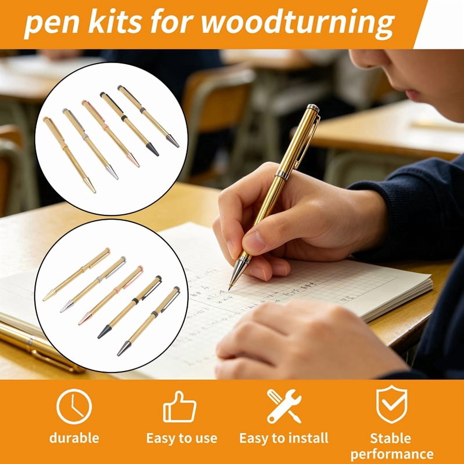 Katigan 10 Sets of Wood Turning Pen Kit Project Supplies 7mm Slim Pen Kit with Refills and Pen Blanks Wood for Lathe Turning