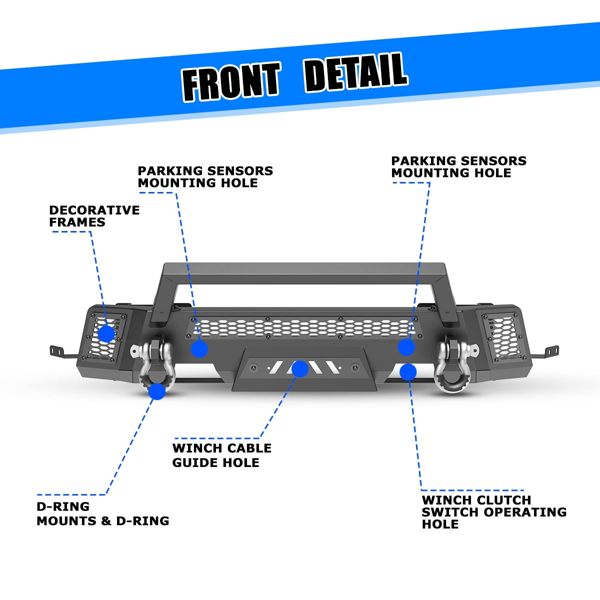 Heavy Duty Steel Front Bumper for Ford Ranger 2019 2020 2021 2022 2023,Front Bumper with Bull Bar,Black Powder Coated
