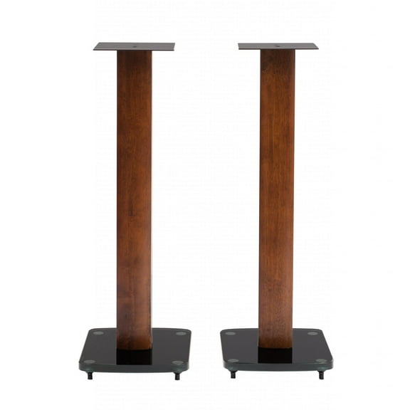 30" Tempered glass & steel with solid wood trim speaker stand. Sold as pair