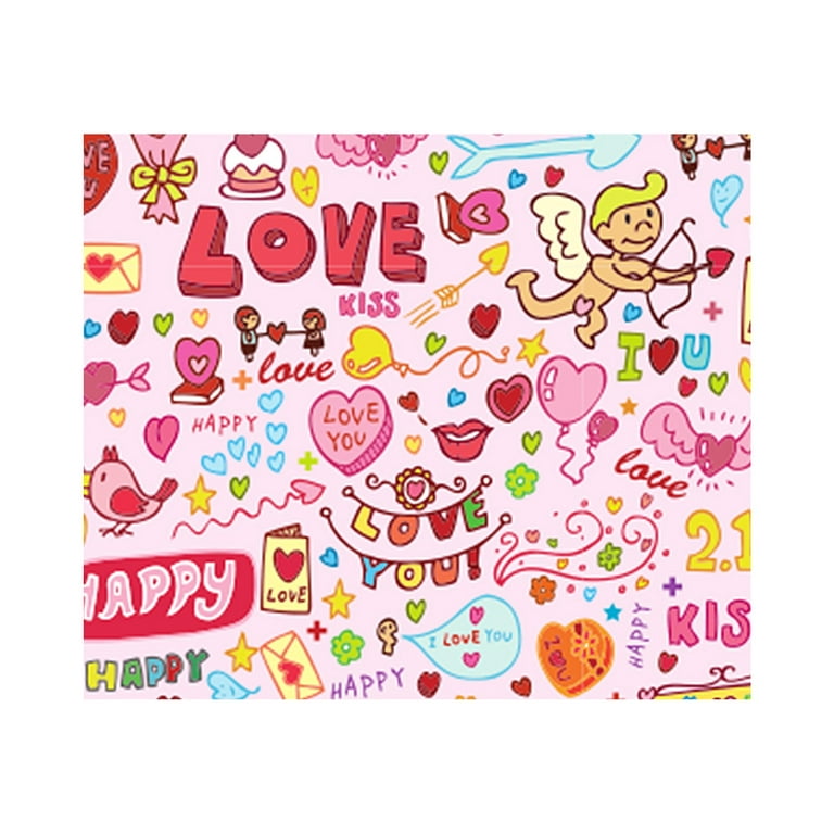 Valentines Day Pink Love Scatter Hearts Wrapping Paper by lucy brown lane