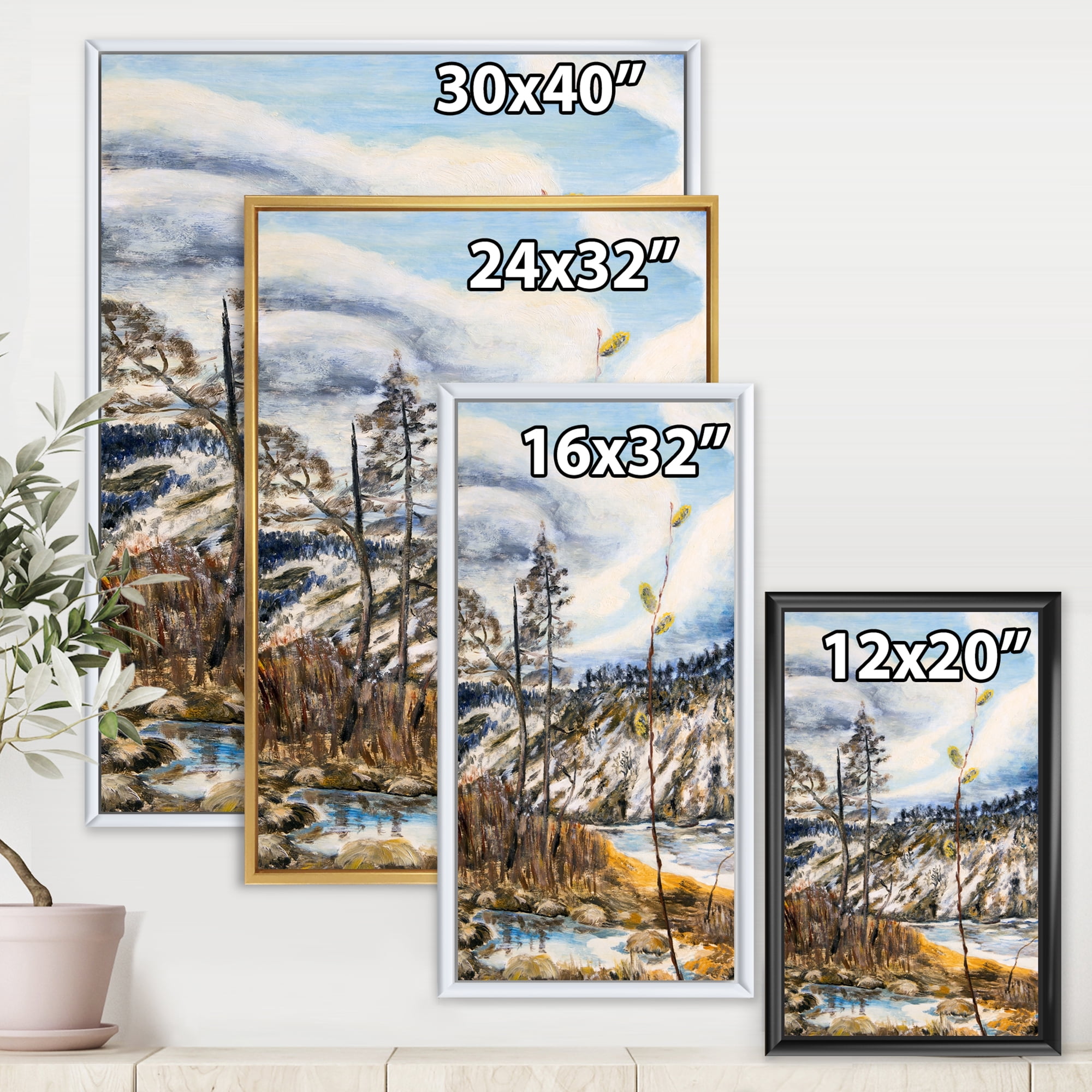 Designart 'The Cloudy Sky and The River With Spring Landscape' Lake House Framed Canvas Wall Art Print