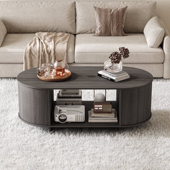 41.3" Oval Coffee Table with Lower Storage Shelf, Modern Accent Table for Living Room & Bedroom