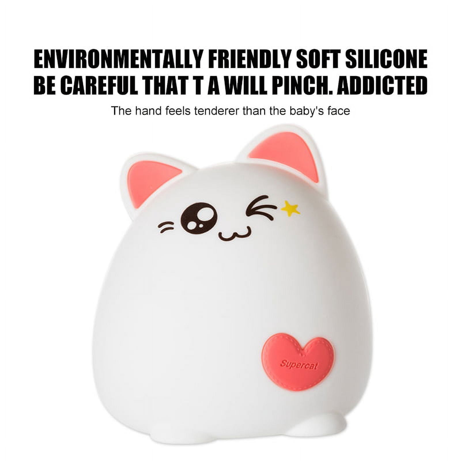 Children Night Light LED Cute Silicone Cat Lamp Lighting Modes/USB Rechargeable/Timing Off Remote&Tap Control Night Light for Kids Nursery Baby Bedroom Living Room Birthday Gift