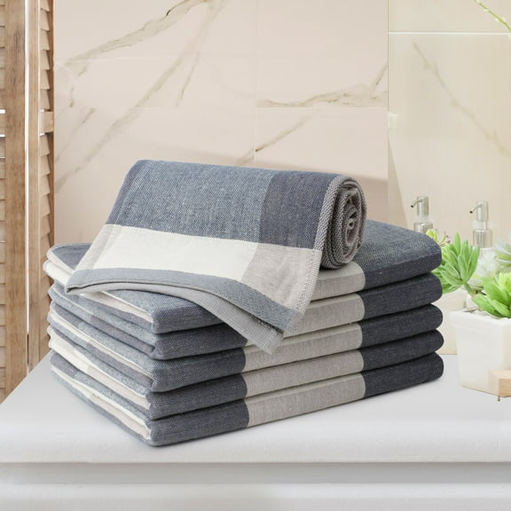 PiccoCasa 6 Pack 100% Cotton Kitchen Dish Towel 13" x 29" Blue Plaid