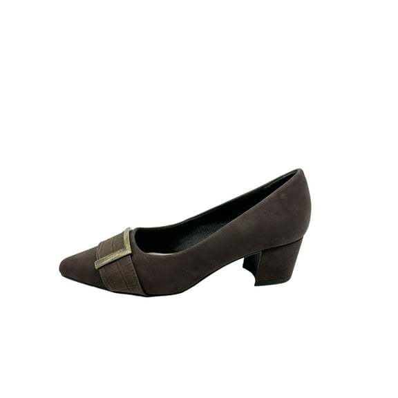 EASY STREET Womens Brown Padded Buckle Accent Cariel Almond Toe Block Heel Slip On Pumps 8 M