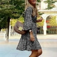 thumbnail image 4 of MORTTIC Plus Size Women's Floral Print Boho V-Neck Long Sleeve Midi Dress with Drawstring Waist Summer Vacation Gray，2XL, 4 of 7
