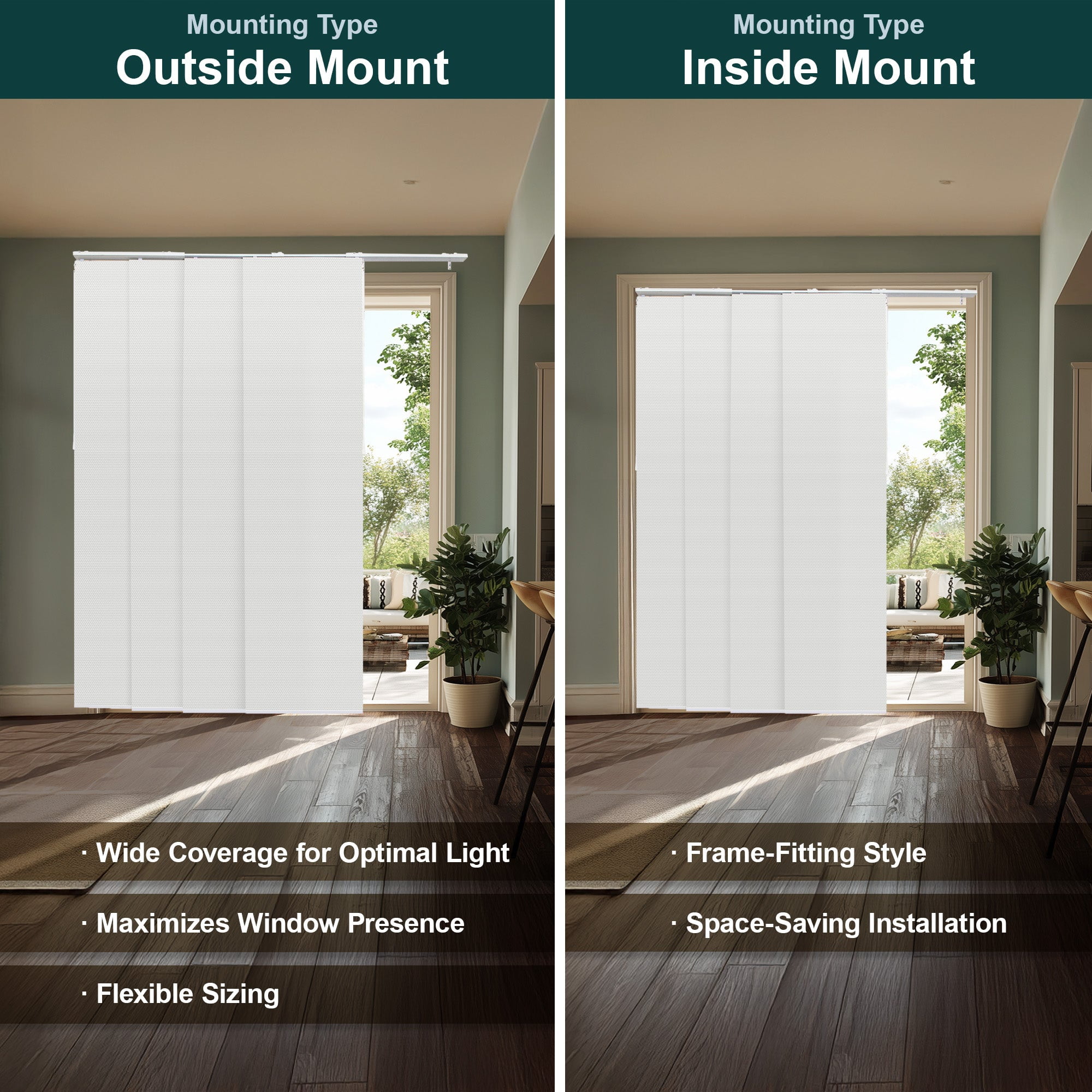 Chicology Adjustable Sliding Panel Blinds. Snow-bound, 46"-86"W X 0"-96"H