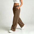 thumbnail image 6 of HomeDM Women's Baggy Sweatpants Wide Leg Drawstring Elastic Waist Lounge Sweat Pants with Pockets Coffee XL, 6 of 10