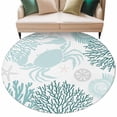 thumbnail image 2 of Teal Green Crab Coastal Large Round Rug 8 FT, Non Slip Living Room Area Carpet, Summer Coral Nautical Washable Soft Circle Rug Non-Shedding Floor Carpet for Bedroom Office Dining Room, 2 of 9