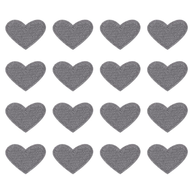 Parches de planchar en forma de corazón Uxcell, parches bordados, apliques, adornos para ropa, gris, 16 piezas