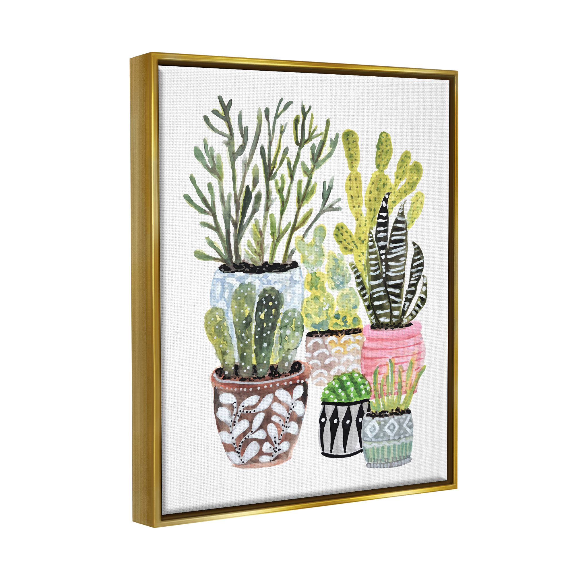 Stupell Various Cactus House Plants Botanical & Floral Painting Gold Floater Framed Art Print Wall Art