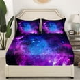 thumbnail image 5 of Purple Galaxy Bedding Set Full Teens Starry Sky Fitted Sheet Space Universe Star Design,Soft Breathable Microfiber Flat Sheet Home Decorative 4 Pcs Bedding Decor Set 2 Pillow Cases, 5 of 5