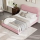 thumbnail image 4 of Queen - size rosa niños marco cama: forrado cabecero, low - profile sturdy cama plataforma con soft bouclé fabric girls y boys, heavy - duty madera slats, noise - free (no necesita colchón base), 4 of 8