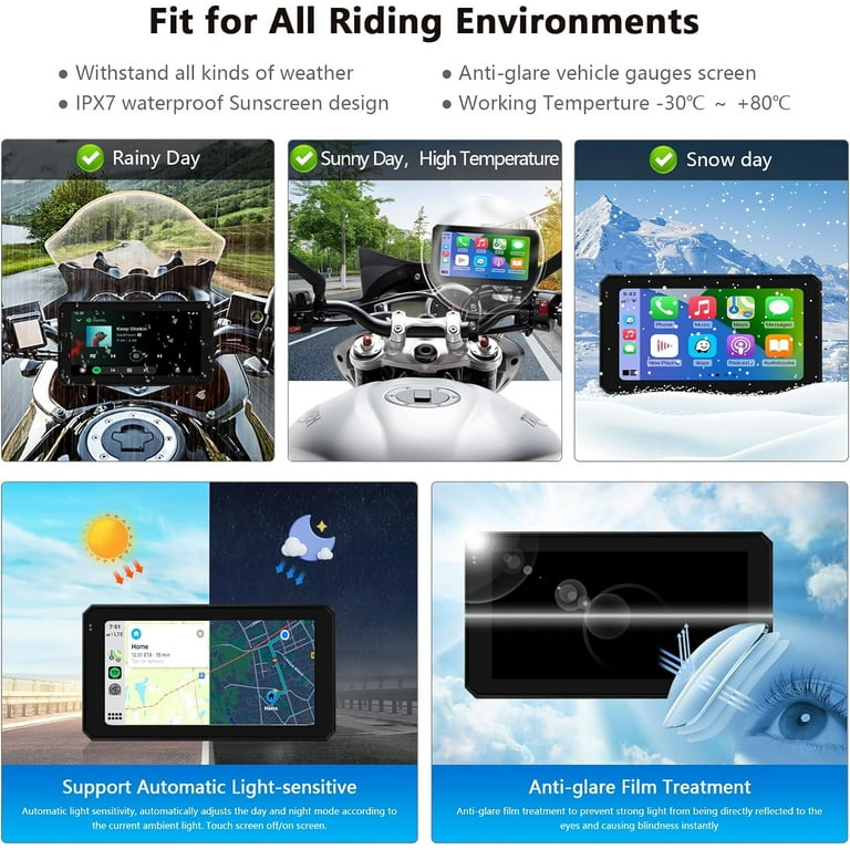 Carplay motorcycle 5inch Portable LCD Display IPX7 Waterproof gps  navigation motorcycle carplay Wirelss Android Auto moto