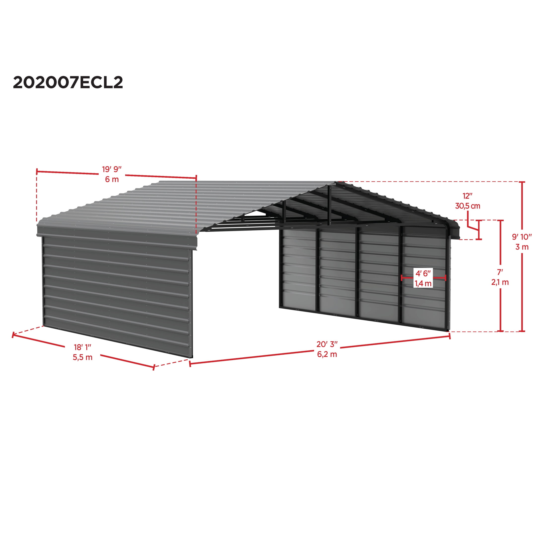 Arrow 20 x 20 x 7 ft Eggshell Steel Carport With 2 Side Wall Kit