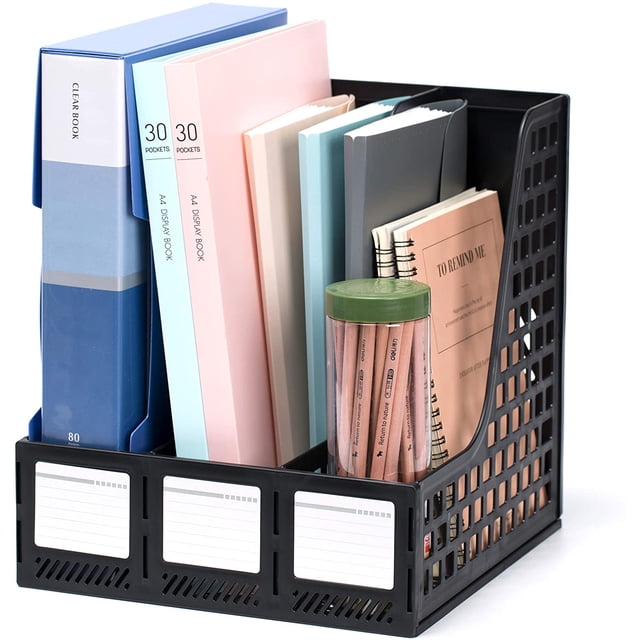 Magazine File Holder Desk Organizer File Folder for Office Organization and Storage with 3 Vertical Compartments, File-Storage-Organizer-Magazine-Holder