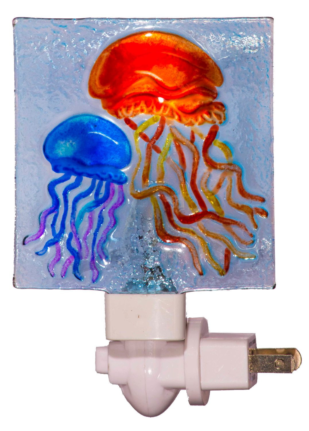 Blue and Orange Jellyfish Swimming Glass Night Light Electric 7 Watt