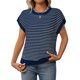 thumbnail image 2 of mfyjkho Tops Para Mujer, Blusas De Cuello Redondo Y Manga Corta Con Cremallera A Rayas Para Mujer Tops De Tallas Grandes S, 2 of 7