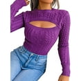 thumbnail image 4 of SAYOO Women's Cutout Knit Tops, Sexy Long Sleeve Cable Knit Round Neck Slim Fit Sweaters, 4 of 6