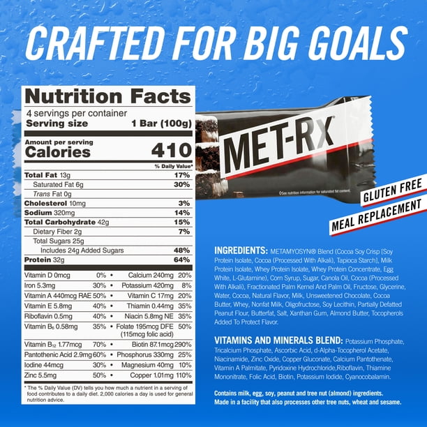 MET-Rx Big 100 Protein Bars, Super Cookie Crunch, 32g Protein