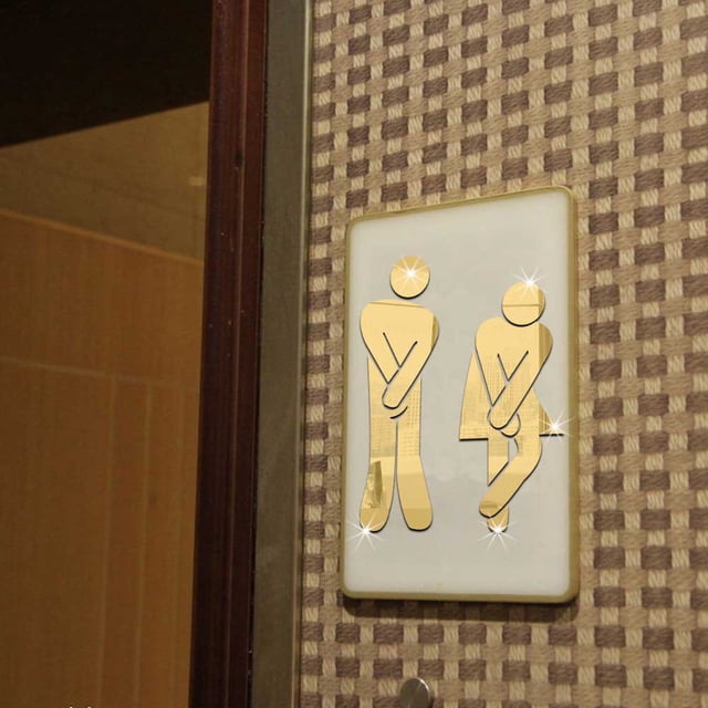 Piernas cruzadas (estilo 1 dorado) Divertidos accesorios para puertas de baño, inodoro, baño, letrero con símbolo, juego de espejos para el hogar, la oficina y el trabajo, moda extraíble, lindo hombr